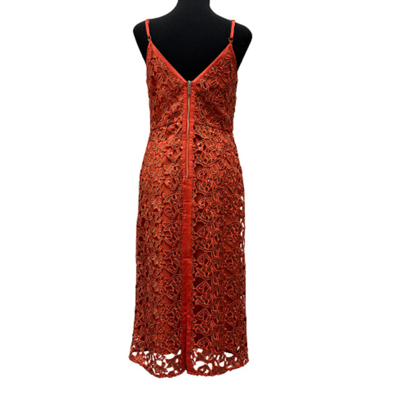 KAREN MILLEN Orange Lace Sequin Midi Dress US 6 Cocktail - Picture 4 of 12